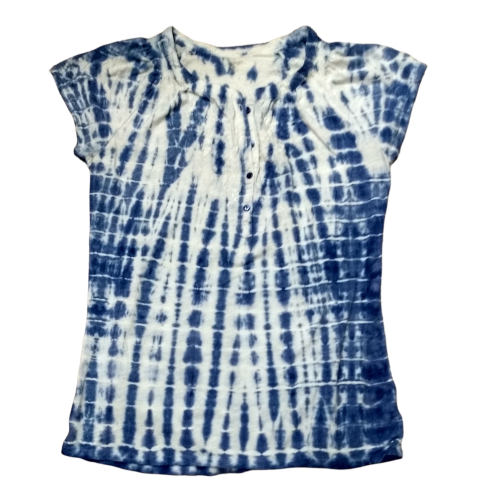 Indigo Blue and White Tie Dye Tank Top. Embroidery on Front. Boho S/Medium